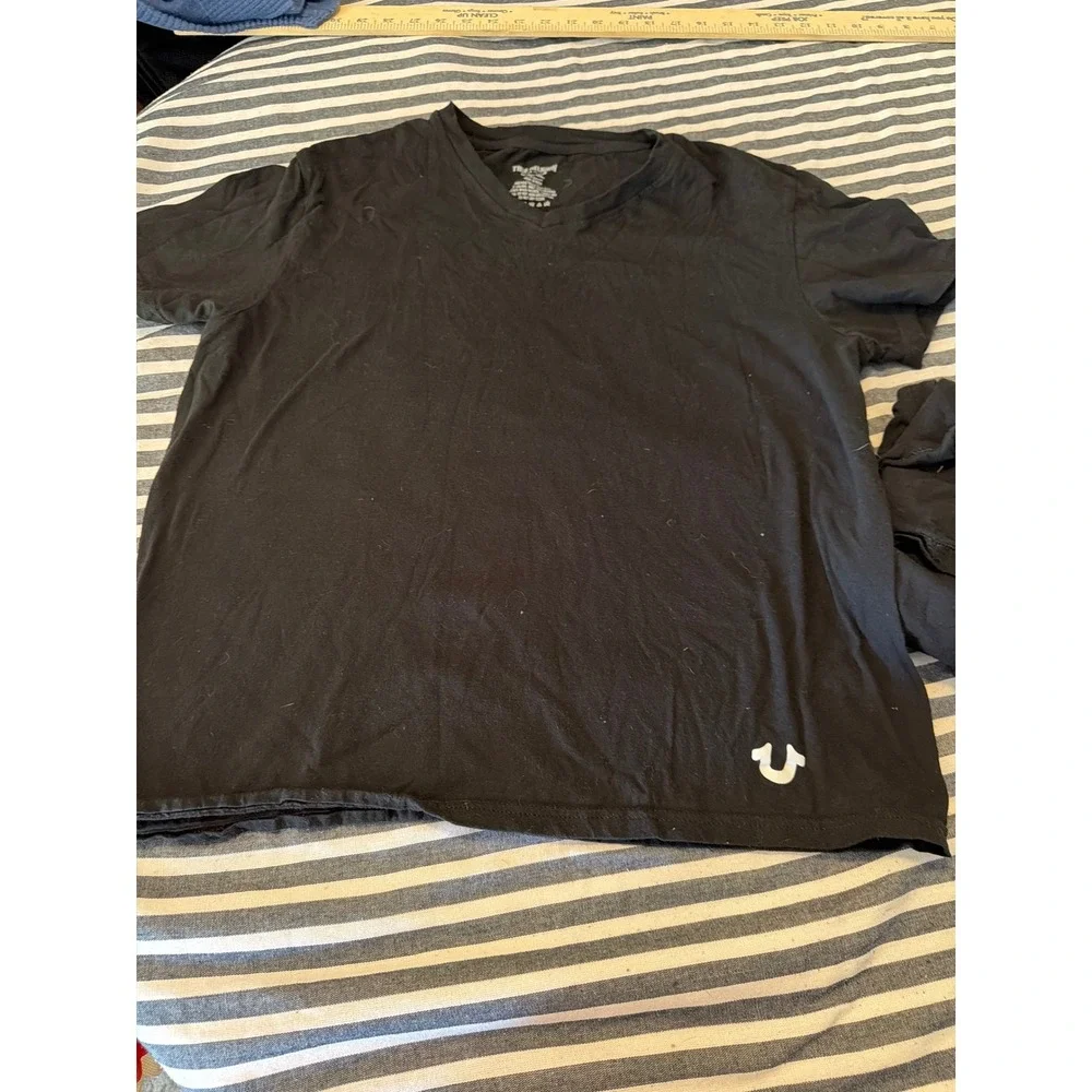 True Religion Mens V-Neck T-Shirt Set of 2 Black Cotton Horseshoe Logo Medium